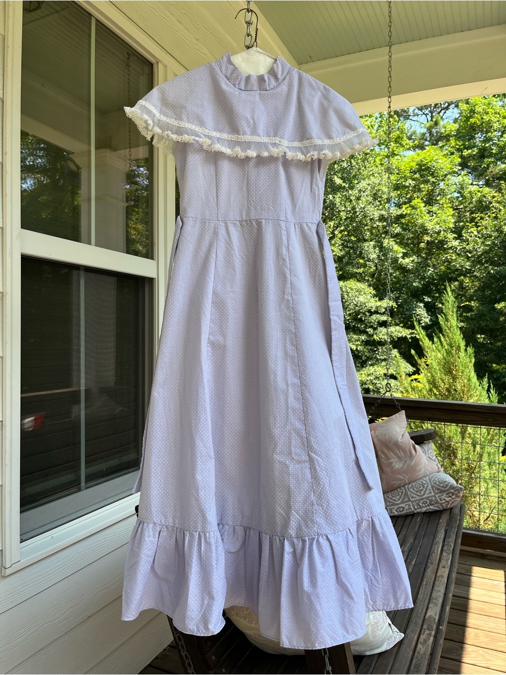 Vintage Lavender Swiss Dot Ruffled Prairie Maxi Dress
